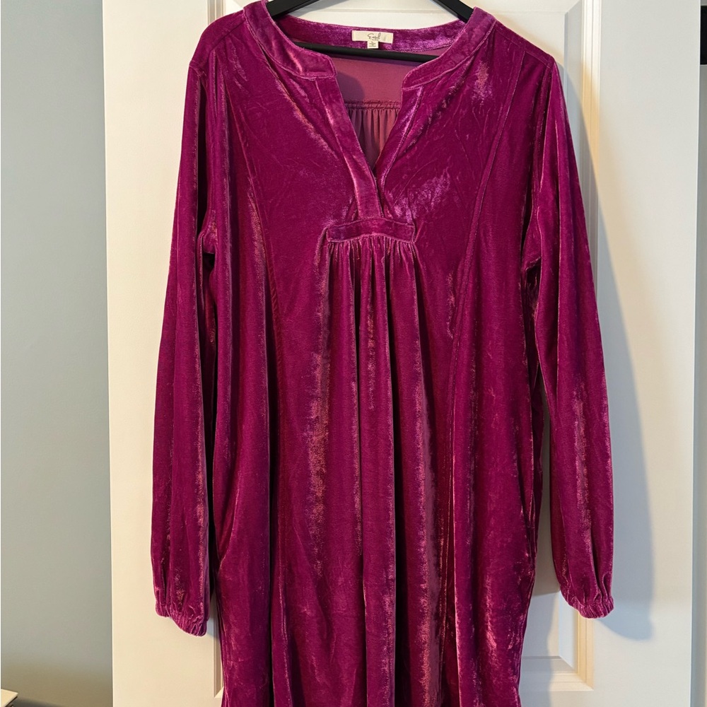 Women's Velvet Long Sleeve Dress - Pink
